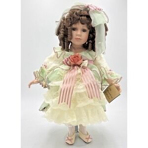 The Broadway Collection Porcelain Doll 17" Victorian Green Stand + Original Box